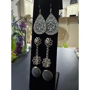 ✨ Vintage Silvertone Statement Earrings (3 Pairs) ✨